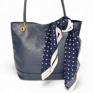 Bottega Veneta Vintage Textured Leather Tote – Navy, Braided Straps, Gold Hware